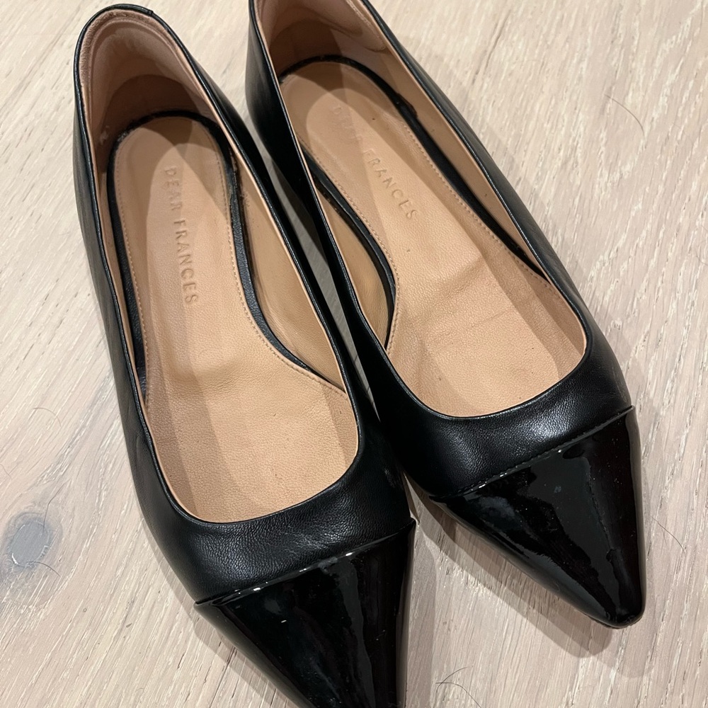 Dear Frances Cap Toe Black Leather Flat Size 35